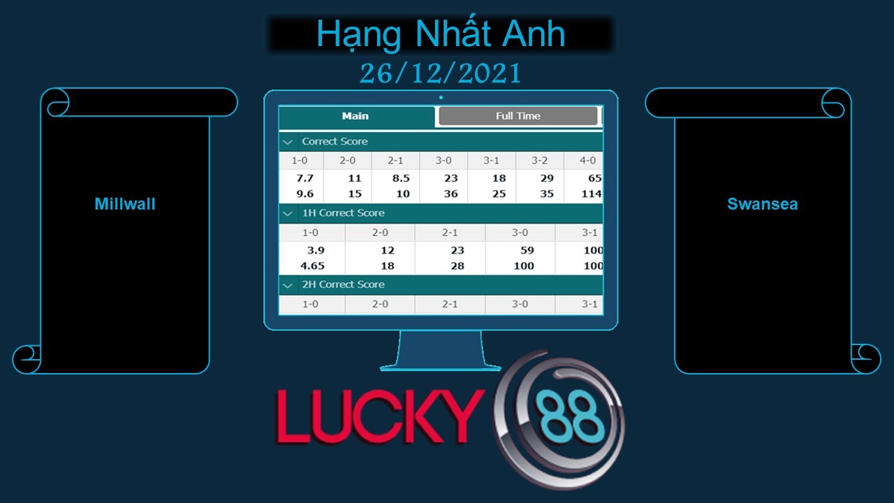 LUCKY88 Millwall vs Swansea , Soi kèo bóng đá hôm nay 26/12/2021, Hạng Nhất Anh