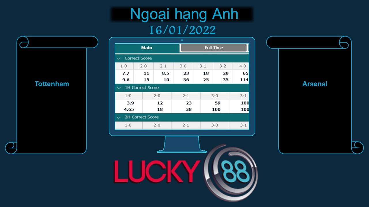 LUCKY88 Tottenham vs Arsenal , Soi kèo bóng đá hôm nay 16/01/2022, Ngoại hạng Anh