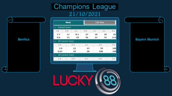 LUCKY88 Benfica vs Bayern Munich , Soi kèo bóng đá hôm nay 21/10/2021, Champions League