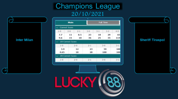 LUCKY88 Inter Milan vs Sheriff Tiraspol , Soi kèo bóng đá hôm nay 20/10/2021, Champions League