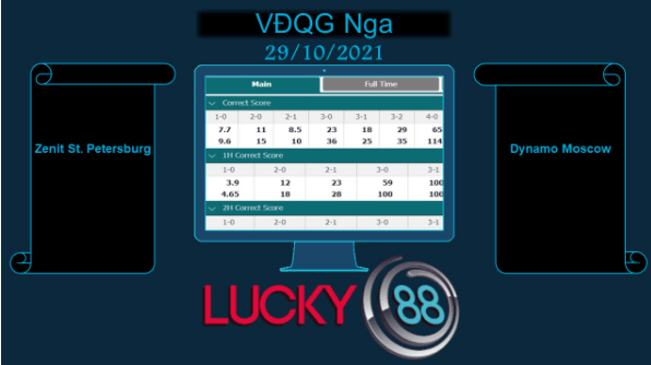 LUCKY88 Zenit St. Petersburg vs Dynamo Moscow , Soi kèo bóng đá hôm nay 29/10/2021,  VĐQG Nga