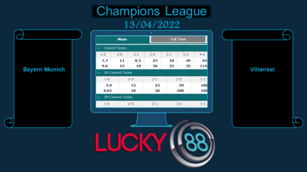 LUCKY88 Bayern Munich vs Villarreal , Soi kèo bóng đá hôm nay 13/04/2022, Champions League